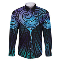 Aotearoa Maori Te Whai Rahi Family Matching Puletasi and Hawaiian Shirt Tala - Nowhere You Could Go That I Won't Be With You LT7 Dad's Shirt - Long Sleeve Teal Purple - Polynesian Pride