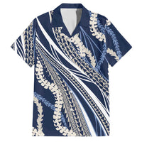 Polynesian Puakeniken Pikake Twisted Lei Family Matching Puletasi and Hawaiian Shirt Navy Blue - Polynesian Pride