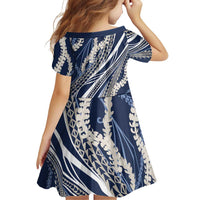 Polynesian Puakeniken Pikake Twisted Lei Family Matching Tank Maxi Dress and Hawaiian Shirt Navy Blue LT7 - Polynesian Pride