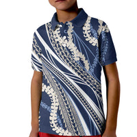Polynesian Puakeniken Pikake Twisted Lei Kid Polo Shirt Navy Blue - Polynesian Pride