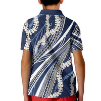 Polynesian Puakeniken Pikake Twisted Lei Kid Polo Shirt Navy Blue - Polynesian Pride