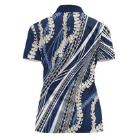 Polynesian Puakeniken Pikake Twisted Lei Women Polo Shirt Navy Blue - Polynesian Pride