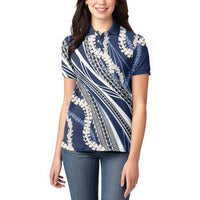 Polynesian Puakeniken Pikake Twisted Lei Women Polo Shirt Navy Blue - Polynesian Pride