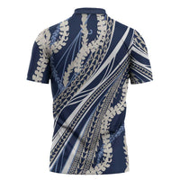 Polynesian Puakeniken Pikake Twisted Lei Zipper Polo Shirt Navy Blue - Polynesian Pride