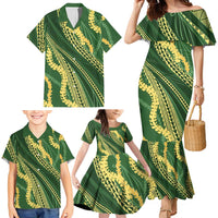 Polynesian Puakeniken Pikake Twisted Lei Family Matching Mermaid Dress and Hawaiian Shirt Emerald LT7 - Polynesian Pride