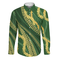 Polynesian Puakeniken Pikake Twisted Lei Family Matching Mermaid Dress and Hawaiian Shirt Emerald LT7 Dad's Shirt - Long Sleeve Emerald - Polynesian Pride