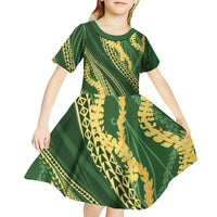 Polynesian Puakeniken Pikake Twisted Lei Kid Short Sleeve Dress Emerald - Polynesian Pride