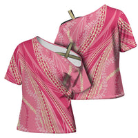 Polynesian Puakeniken Pikake Twisted Lei Cross Shoulder Shirt Rose Pink - Polynesian Pride