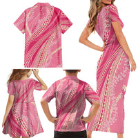 Polynesian Puakeniken Pikake Twisted Lei Family Matching Short Sleeve Bodycon Dress and Hawaiian Shirt Rose Pink LT7 - Polynesian Pride