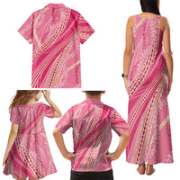 Polynesian Puakeniken Pikake Twisted Lei Family Matching Tank Maxi Dress and Hawaiian Shirt Rose Pink LT7 - Polynesian Pride