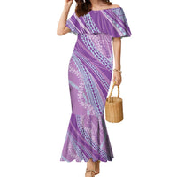 Polynesian Puakeniken Pikake Twisted Lei Family Matching Mermaid Dress and Hawaiian Shirt Amethys LT7 Mom's Dress Amethys - Polynesian Pride