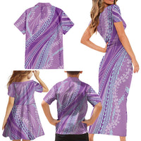 Polynesian Puakeniken Pikake Twisted Lei Family Matching Short Sleeve Bodycon Dress and Hawaiian Shirt Amethys LT7 - Polynesian Pride