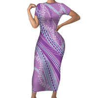 Polynesian Puakeniken Pikake Twisted Lei Family Matching Short Sleeve Bodycon Dress and Hawaiian Shirt Amethys LT7 Mom's Dress Amethys - Polynesian Pride