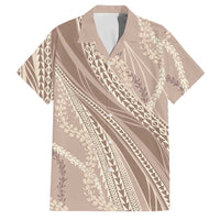 Polynesian Puakeniken Pikake Twisted Lei Family Matching Long Sleeve Bodycon Dress and Hawaiian Shirt Beige LT7 Dad's Shirt - Short Sleeve Beige - Polynesian Pride