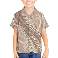Polynesian Puakeniken Pikake Twisted Lei Family Matching Off Shoulder Maxi Dress and Hawaiian Shirt Beige LT7 Son's Shirt Beige - Polynesian Pride