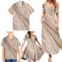Polynesian Puakeniken Pikake Twisted Lei Family Matching Summer Maxi Dress and Hawaiian Shirt Beige LT7 - Polynesian Pride