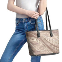 Polynesian Puakeniken Pikake Twisted Lei Leather Tote Bag Beige - Polynesian Pride