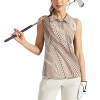 Polynesian Puakeniken Pikake Twisted Lei Women Sleeveless Polo Shirt Beige - Polynesian Pride