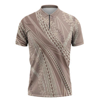 Polynesian Puakeniken Pikake Twisted Lei Zipper Polo Shirt Beige - Polynesian Pride