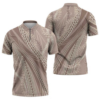 Polynesian Puakeniken Pikake Twisted Lei Zipper Polo Shirt Beige - Polynesian Pride