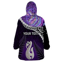 Personalised New Zealand Maori Wearable Blanket Hoodie Manaia Paua Shell Purple LT7 - Polynesian Pride
