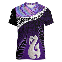Personalised New Zealand Maori Women V Neck T Shirt Manaia Paua Shell Purple LT7 Female Purple - Polynesian Pride
