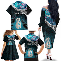 Personalised New Zealand Maori Family Matching Off Shoulder Long Sleeve Dress and Hawaiian Shirt Manaia Paua Shell Purple LT7 - Polynesian Pride