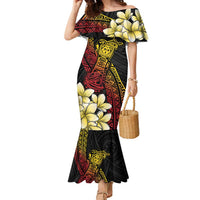 Personalized Papua New Guinea Family Matching Mermaid Dress and Hawaiian Shirt Kundu Drum Carving Motifs LT7 Mom's Dress Black - Polynesian Pride