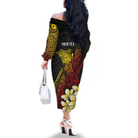 Personalized Papua New Guinea Family Matching Off The Shoulder Long Sleeve Dress and Hawaiian Shirt Kundu Drum Carving Motifs LT7 - Polynesian Pride