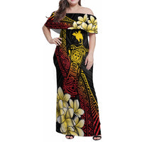 Personalized Papua New Guinea Family Matching Off Shoulder Maxi Dress and Hawaiian Shirt Kundu Drum Carving Motifs LT7 Mom's Dress Black - Polynesian Pride
