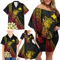 Personalized Papua New Guinea Family Matching Off Shoulder Short Dress and Hawaiian Shirt Kundu Drum Carving Motifs LT7 - Polynesian Pride