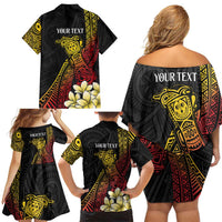 Personalized Papua New Guinea Family Matching Off Shoulder Short Dress and Hawaiian Shirt Kundu Drum Carving Motifs LT7 - Polynesian Pride
