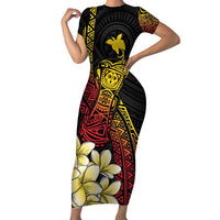 Personalized Papua New Guinea Family Matching Short Sleeve Bodycon Dress and Hawaiian Shirt Kundu Drum Carving Motifs LT7 Mom's Dress Black - Polynesian Pride