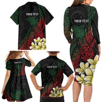 Personalized Papua New Guinea Family Matching Long Sleeve Bodycon Dress and Hawaiian Shirt Kundu Drum Motifs - Sepik Colors LT7 - Polynesian Pride