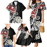 Bula Fiji Tagimaucia Mix Plumeria Masi Tapa Family Matching Mermaid Dress and Hawaiian Shirt Black LT7 - Polynesian Pride