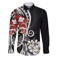 Bula Fiji Tagimaucia Mix Plumeria Masi Tapa Family Matching Puletasi and Hawaiian Shirt Black LT7 Dad's Shirt - Long Sleeve Black - Polynesian Pride