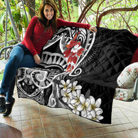 Bula Fiji Tagimaucia Mix Plumeria Masi Tapa Quilt Black