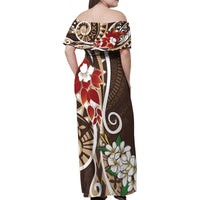 Bula Fiji Tagimaucia Mix Plumeria Masi Tapa Family Matching Off Shoulder Maxi Dress and Hawaiian Shirt Brown LT7 - Polynesian Pride