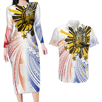Philippines Independence Day Couples Matching Long Sleeve Bodycon Dress and Hawaiian Shirt Eagle Mix Filipino Flag Tribal Style LT7 White - Polynesian Pride
