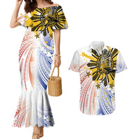 Philippines Independence Day Couples Matching Mermaid Dress and Hawaiian Shirt Eagle Mix Filipino Flag Tribal Style LT7 White - Polynesian Pride