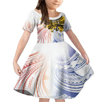 Philippines Independence Day Family Matching Mermaid Dress and Hawaiian Shirt Eagle Mix Filipino Flag Tribal Style LT7 Daughter's Dress White - Polynesian Pride