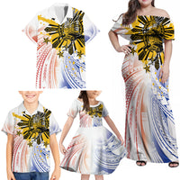 Philippines Independence Day Family Matching Off Shoulder Maxi Dress and Hawaiian Shirt Eagle Mix Filipino Flag Tribal Style LT7 - Polynesian Pride