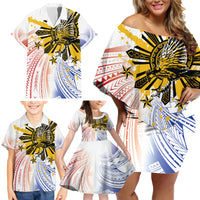 Philippines Independence Day Family Matching Off Shoulder Short Dress and Hawaiian Shirt Eagle Mix Filipino Flag Tribal Style LT7 - Polynesian Pride