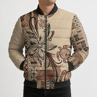 Talofa Samoa Mamanu Siapo Mix Malu Bomber Puffer Jacket Classic Beige Frangipani and Turtles