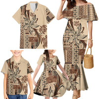 Talofa Samoa Mamanu Siapo Mix Malu Family Matching Mermaid Dress and Hawaiian Shirt Classic Beige Frangipani and Turtles LT7 - Polynesian Pride