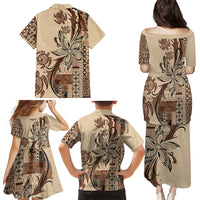 Talofa Samoa Mamanu Siapo Mix Malu Family Matching Puletasi and Hawaiian Shirt Classic Beige Frangipani and Turtles LT7 - Polynesian Pride