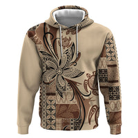 Talofa Samoa Mamanu Siapo Mix Malu Hoodie Classic Beige Frangipani and Turtles