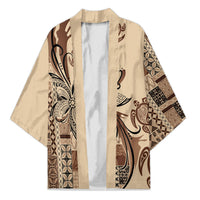 Talofa Samoa Mamanu Siapo Mix Malu Kimono Classic Beige Frangipani and Turtles