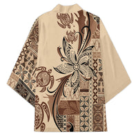 Talofa Samoa Mamanu Siapo Mix Malu Kimono Classic Beige Frangipani and Turtles