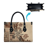 Talofa Samoa Mamanu Siapo Mix Malu Leather Bag Classic Beige Frangipani and Turtles
